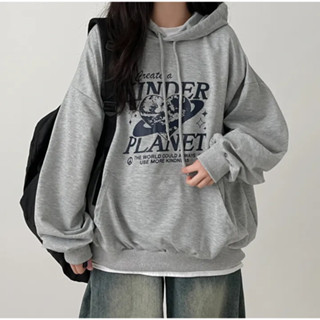 Vuja de 純棉連帽衛衣 帽t 薄衛衣 長袖上衣 oversize 帽t 潮流衣服 ins風 刷毛 印花 秋冬上衣