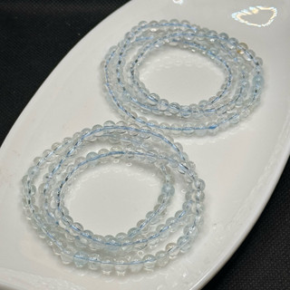 天然 海藍寶 三圈 手珠 5.5m 晶體帶淡淡藍色 3圈 手鍊 海水藍寶 繞三圈 手串 實品美 也可當項鍊