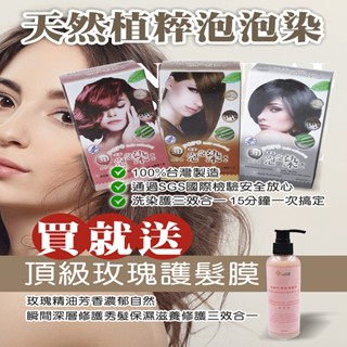 (現貨)【泡沫染髮乳 輕鬆護色柔亮光澤】泡泡染 純植物泡泡染 染髮膏染髮劑 黑 棕 紅 免調配 易上色 臺灣生產