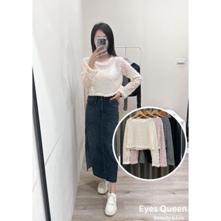 [Eyes Queen]現貨 日系毛毛薄薄上衣 透視感上衣 薄針織上衣 短版上衣 透膚上衣 短版毛邊上衣 短版長袖上衣