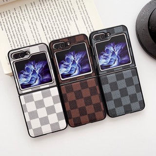 潮牌 棋盤格 三星 ZFlip 5 折疊屏手機殼 Galaxy Z Flip 6 4 3 2 1 防摔保護殼 皮紋 硬殼