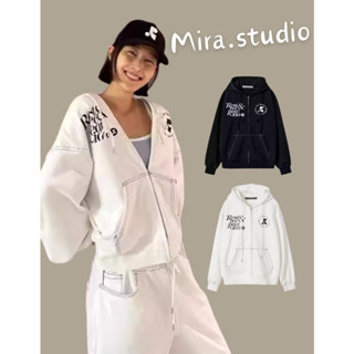 Mira.studio✭韓國代購Rest And Recreation 字母印花 拉鍊 秋冬 寬鬆 情侶款 連帽外套