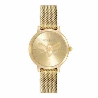 OLIVIA BURTON 3D蜜蜂超薄金色不鏽鋼米蘭帶女錶 28mm OB700195 台灣公司貨
