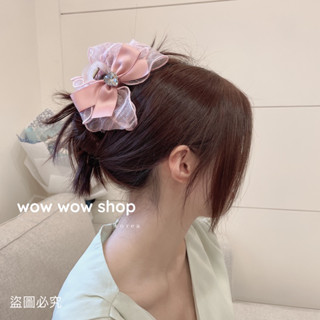 🇰🇷韓國設計款《現貨免運》甜美愛心水鑽蕾絲緞帶蝴蝶結鯊魚夾 愛心盤髮大爪夾 大抓夾wow wow shop