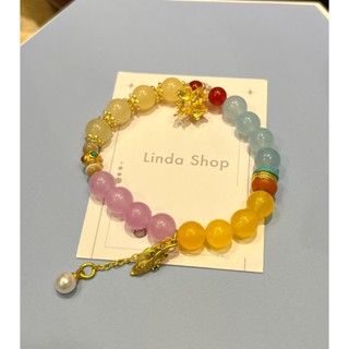 Linda 手珠｜序號8招財大發手珠8mm -時尚-米黃玉髓-海藍寶-黃玉髓-紫玉髓