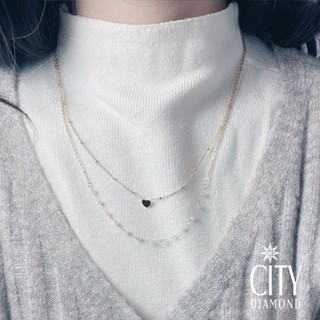 【City Diamond 引雅】天然粉晶鍍18K黃K金雙層疊戴項鍊