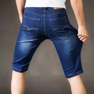 牛仔短褲男 夏季薄款韓系美式復古水洗牛仔短褲 七分褲 牛仔褲 直筒褲五分褲 寬松大碼 清涼透氣吸汗短褲 短褲男 褲子男