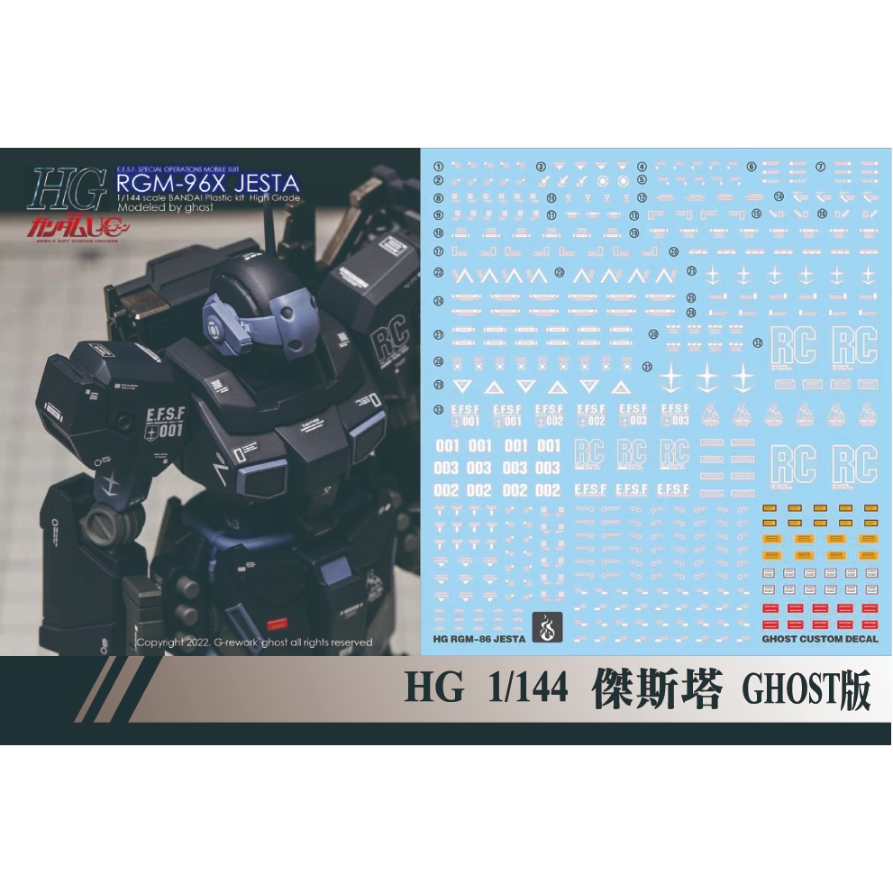 全新現貨[水貼] 炎水貼 HG144 傑斯塔 JESTA RGM-96X 鋼彈UC 組裝模型