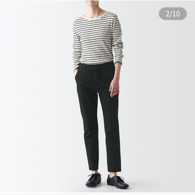 MUJI 無印良品女有機棉混縱橫彈性綾織合身錐形褲黑色 XL