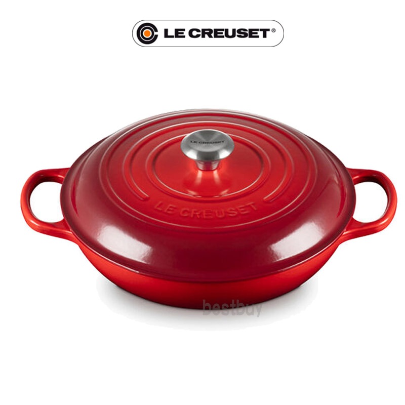 Le Creuset Cherry 櫻桃紅 淺圓鍋 淺鍋 淺底鍋 壽喜燒鍋 淺圓鑄鐵鍋 鑄鐵鍋 30cm 新款 無盒