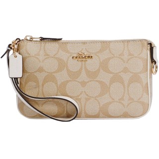 【COACH】Nnlita 19白X淺卡其PVC滿版LOGO手提麻將包