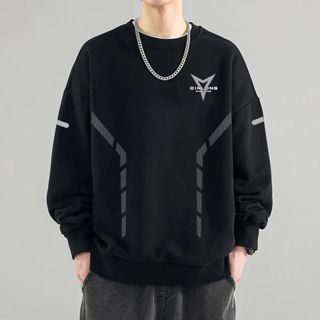 大碼男裝衛衣 秋季美式寬鬆長袖圓領上衣 加厚運動服套頭衛衣 潮休閑百搭寬鬆衛衣 上衣長袖 上衣男