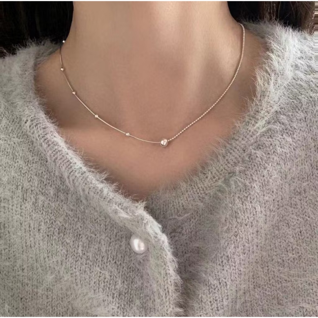 ✨mendy 💕台灣現貨 當日寄出💕ins 極簡風 簡約百搭 小銀球拼接項鍊 頸鍊