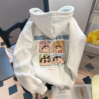 不一樣的~卡通趣味蠟筆小新 印花帽t 長袖衛衣 休閒百搭 刷毛帽t 學生 oversize 秋冬 寬鬆帽t 連帽重磅上衣