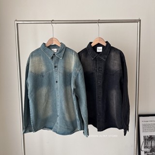 ［FJ select］最後現貨 日系 復古 水洗刷色 拼接 牛仔外套 長袖襯衫 長袖上衣 男生長袖 女上衣