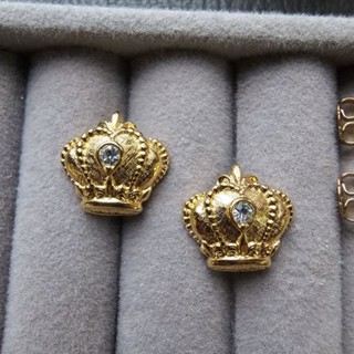 Avon雅芳金色皇冠耳針含原廠紙盒 英國皇室風 復古【C’est Si Bon古董珠寶盒】Vintage老飾水鑽