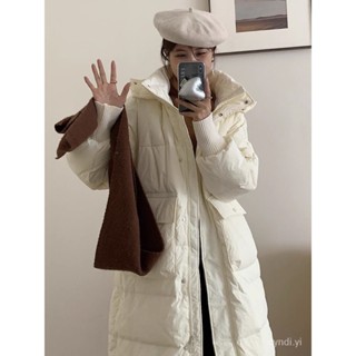90白鴨絨外套 羽絨服女 中長版羽絨外套 冬季新款加厚寬鬆花苞帽螺紋袖過膝羽絨外套連帽 888 AOJY