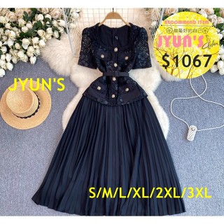 JYUN'S 秋冬新款法式小香風洋裝女高級精緻氣質方領蕾絲拼接百褶長裙名媛禮服裙長裙大尺碼洋裝2色M~3XL預購