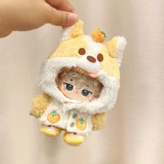 現貨【棉花娃-來柯橘子】10cm 20cm 無屬性 套裝 娃娃 衣服 娃衣 可愛 動物 柴犬 獸耳 連帽衣 外套 橘子