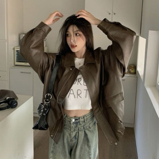 𝟑𝐮𝐧𝐢𝐨𝐧｜甜辣佈局美拉德秋冬高階感PU皮衣外套 美式復古寬松氣質夾克
