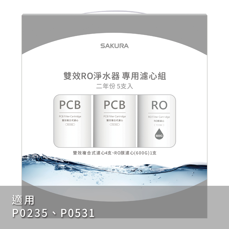 【SAKURA 櫻花】RO淨水器專用兩年份濾心組F2196【適用P0265｜P0531｜F0162四支｜F0186一支】