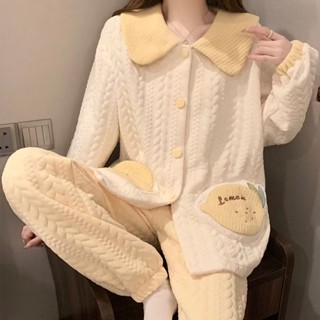 FUXI 長袖睡衣女 夾層空氣棉睡衣 成套睡衣 秋冬女生睡衣 卡通加厚寬鬆保暖睡衣 居家服 家居服 女生睡衣
