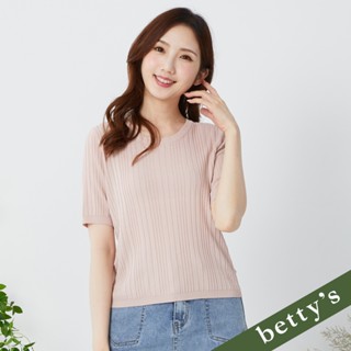 betty’s貝蒂思(35)條紋彈性短袖針織上衣(粉色)