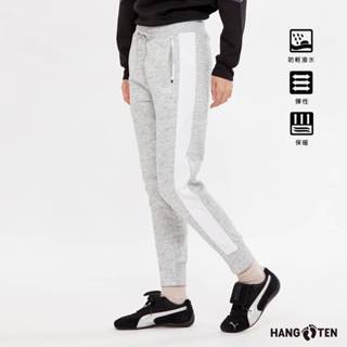 【Hang Ten】女裝-恆溫多功能-JOGGER FIT針織貼合刷毛防輕潑水拼接束口長褲(銀灰花紗)