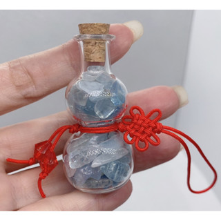 全新天然海藍寶水晶碎石 許願瓶 水晶瓶 幸運瓶 葫蘆形狀 高54mm 寬25mm(隨機出貨）