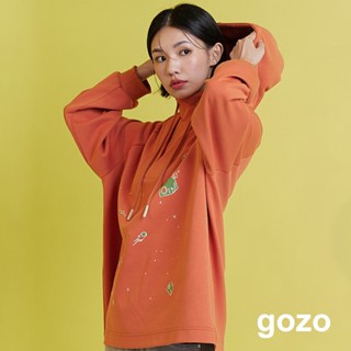 【gozo】狗狗太空漫遊造型領口帽T(深桔/黑色 F) | 女裝 顯瘦 休閒