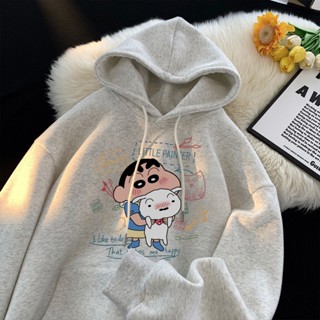原野新之助~蠟筆小新 灰色帽t印花帽t 衛衣 帽衫 長袖上衣 大學帽t 連帽衛衣 寬鬆上衣 設計感上衣 冬季帽t 情侶款