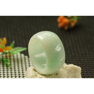 U903玉戒指❀ 22#翡翠玉A貨水潤豆綠飄陽綠寬版扳指玉戒圈指環戒子【緬甸玉翠軒】玉首飾品 男款式