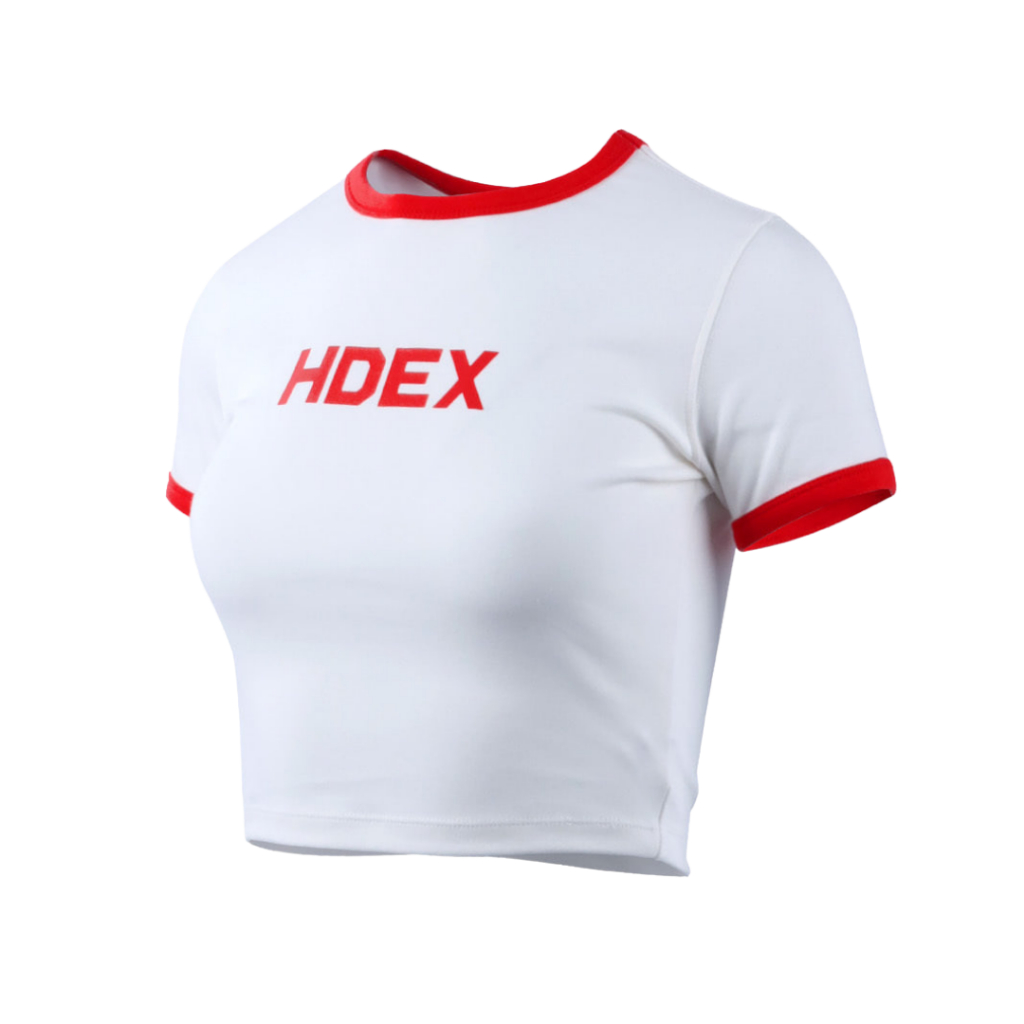 【HDEX】Relax Fit 滾邊撞色短版合身上衣 白紅撞色