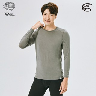 ADISI 男美麗諾混紡羊毛圓領彈性保暖衣 AU2521001【灰棕】(S-2XL) / 抗靜電 抑菌消臭 發熱衣
