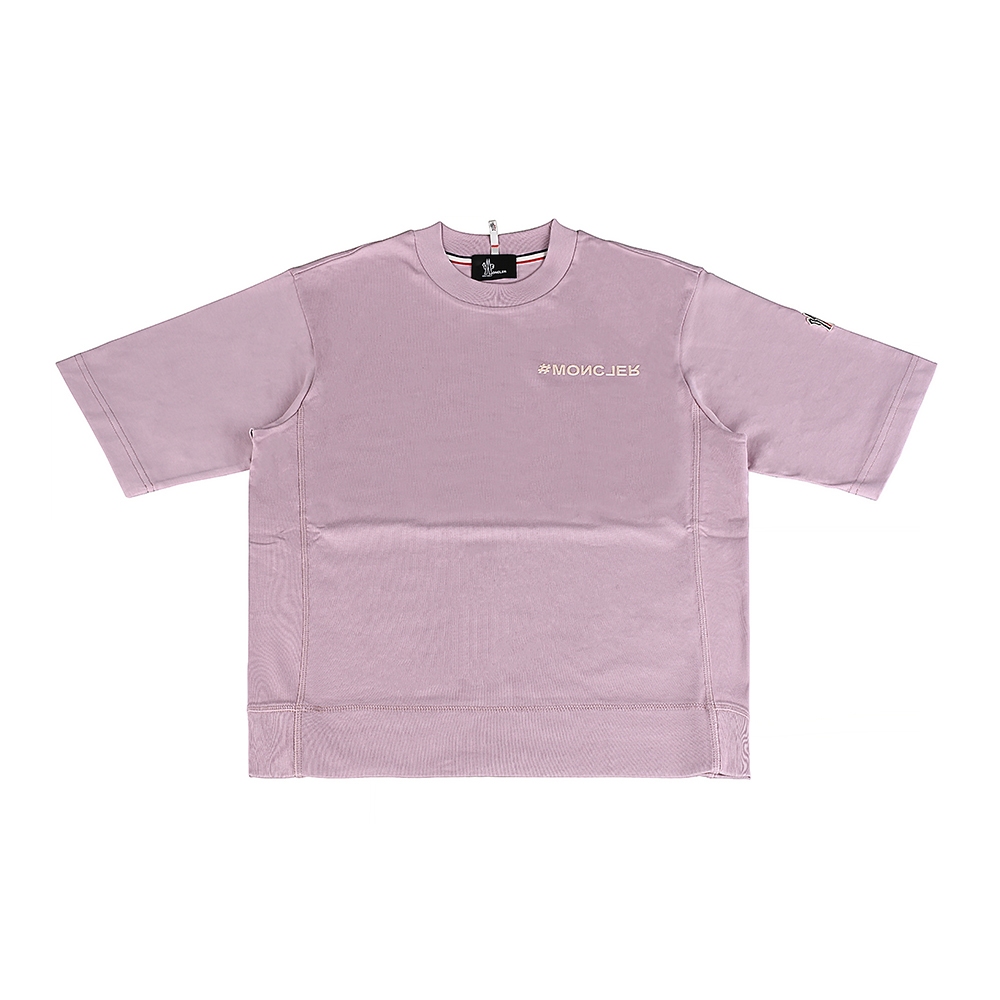 MONCLER Grenoble顛倒橡膠粉字LOGO純棉圓領短袖T恤(女款/紫粉)