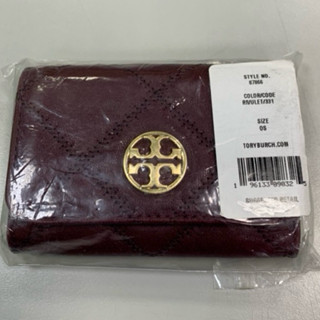 現貨全新二手商品特價未使用Tory Burch TB Willa深紅色暗紅色菱格卡夾包名片包短夾零錢卡包男女皆可配戴
