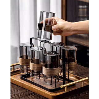 【N.SPACE】煙灰木環杯 咖啡玻璃杯 耐熱玻璃 咖啡專用玻璃杯 抗溫差玻璃 耐熱玻璃杯 防爆裂玻璃杯 咖啡玻璃杯
