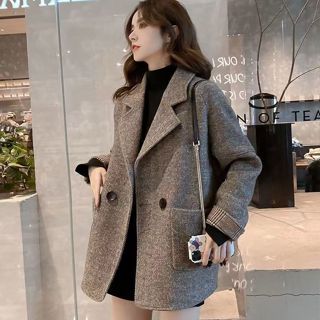 毛呢外套女短版新韓版寬鬆矮小個子加厚流行呢子大衣小香風毛呢大衣 毛呢西裝外套 風衣外套 寬鬆 HN6O