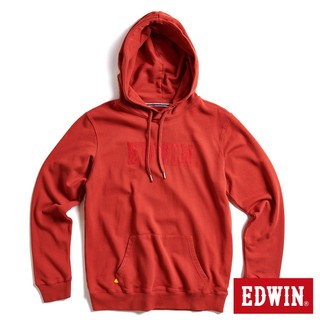EDWIN 男款 橘標 斜紋繡花LOGO帽T(深桔色)