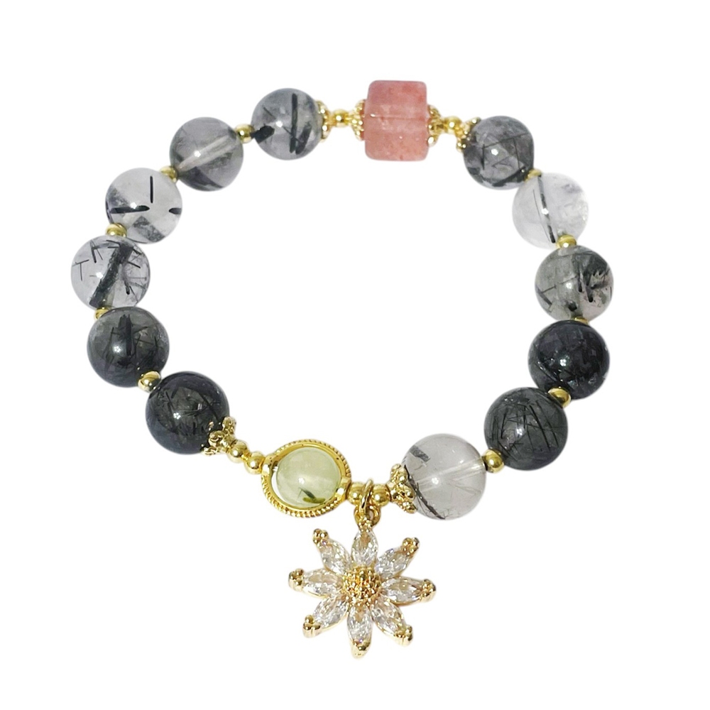 【A1寶石】黑髮晶鈦晶金草莓水晶手鍊-同鈦晶手排能量/招財/開運/桃花/貴人運旺/防小人