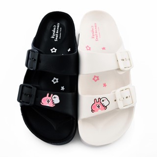 鞋次方-卡娜赫拉 女款 雙排扣超輕量拖鞋KI0595-黑 / 白-贈襪1入 ★