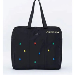 Peacock in jp2024 12月#日本miffy米飛兔SOLEIL刺繡摺疊收納輕巧肩揹包旅行袋2色(黑、粉藕