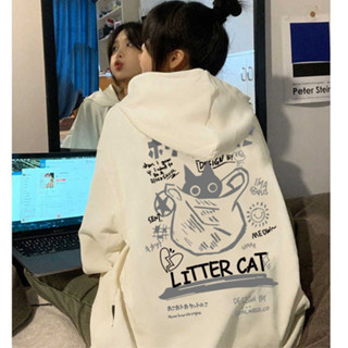 實力爆款！帽T 純棉衛衣 帽t 女 口袋貓咪 美式帽t 美式復古衛衣 oversize 設計感上衣 長袖上衣 冬天帽t