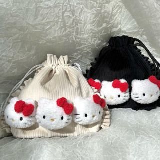 🇯🇵預購🇯🇵日本品牌merry jenny凱蒂貓hello kitty燈芯絨抽繩斜揹包肩揹包束口袋束口包小包