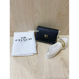 免運✨臺灣現貨✨美國Coach專櫃 基本款 迷你 鍊包 斜背 半翻蓋式 鍊條 卡夾 卡包 黑色 鵝卵石 牛皮 真皮 小包