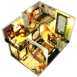 【臺灣現貨|竹影江南】天予DIY小屋 木質手工美勞手作迷你屋建築模型屋 中國風蘇式花窗 綠燈竹林藝術屋dollhouse