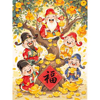 2025新款現貨-擁有財樹5-發財樹【新一代畫布有背板】40*50CM數字油畫/填色畫/丙烯油畫/輕奢畫-招財客廳裝飾畫