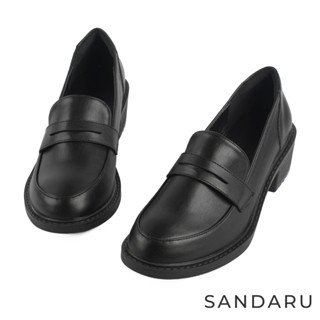 山打努SANDARU-樂福鞋 尖頭紳士粗中跟真皮皮鞋