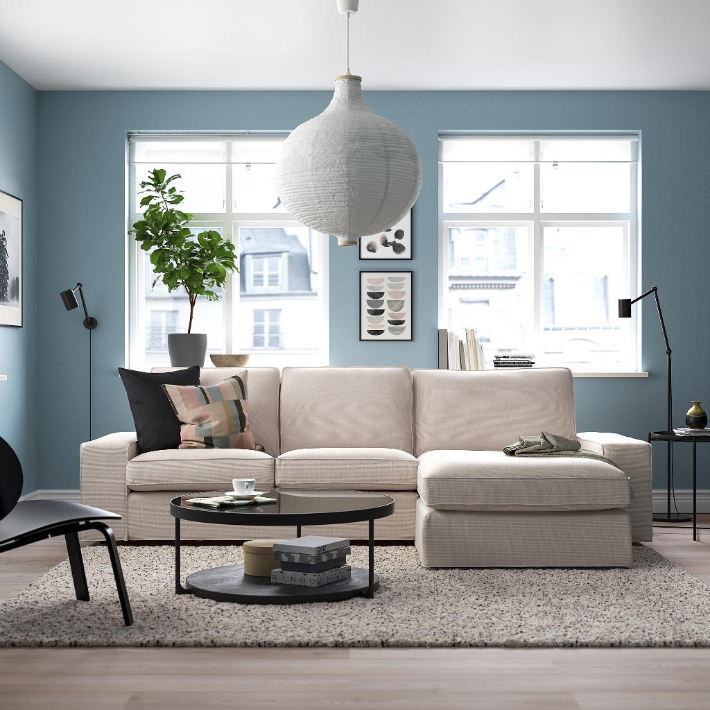 北歐LOFT風格經典IKEA宜家KIVIK三人座L型沙發附躺椅/米色/280x83x163/二手八成新/特$15800