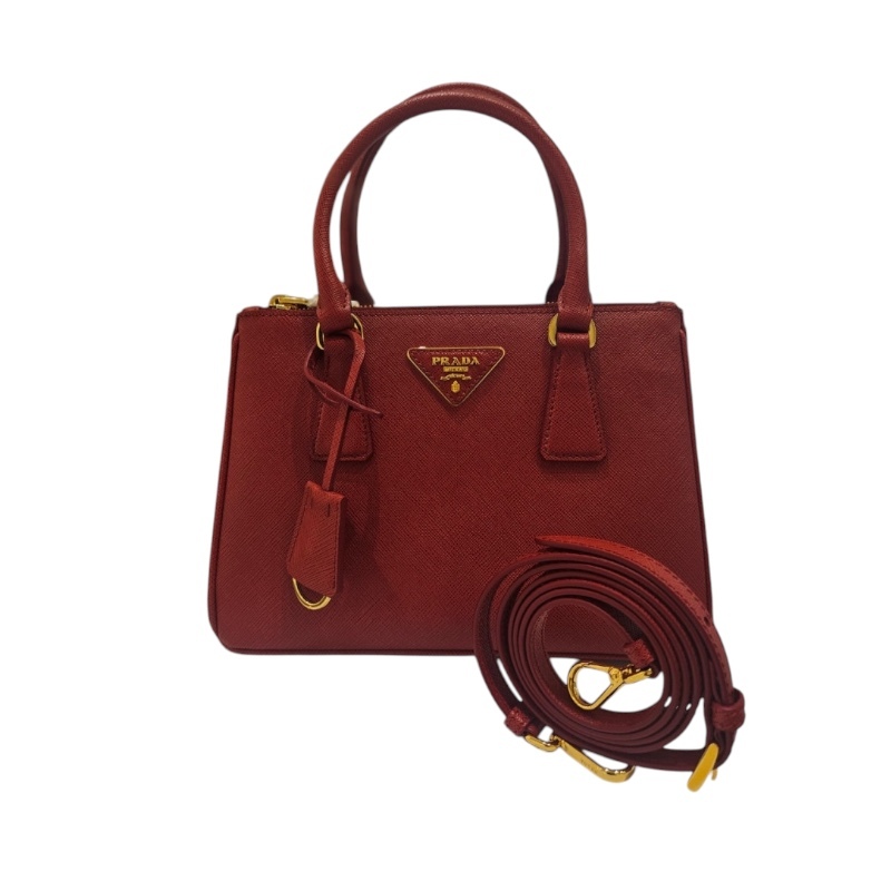 Prada 1BA896 倒三角標Saffiano小款 Galleria 殺手包 寶石紅色